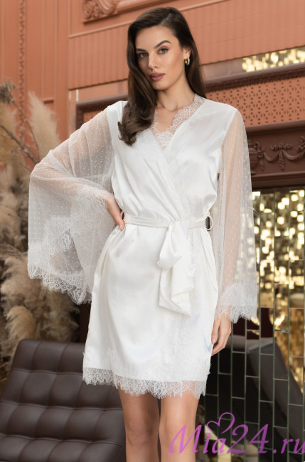 Халат женский короткий шелковый Mia-Amore "Windsor" 3883 белый Халат женский короткий шелковый Mia-Amore "Windsor" 3883 белый