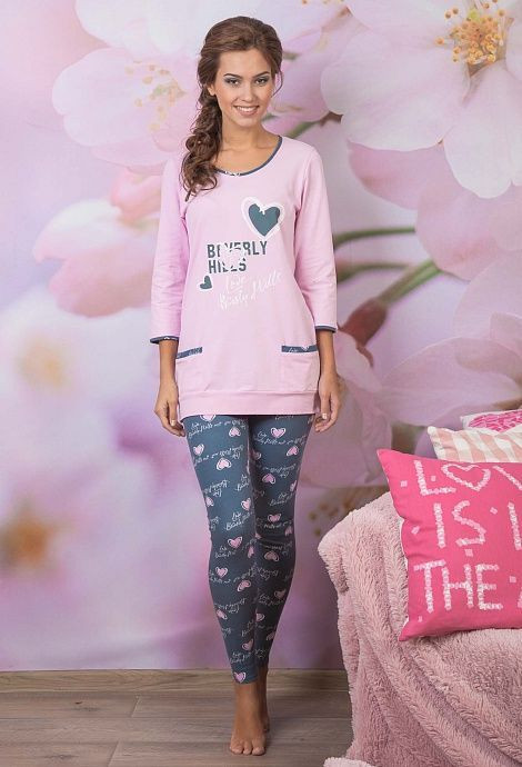728 Пижама женская "Cleo" розовый, темно-серый