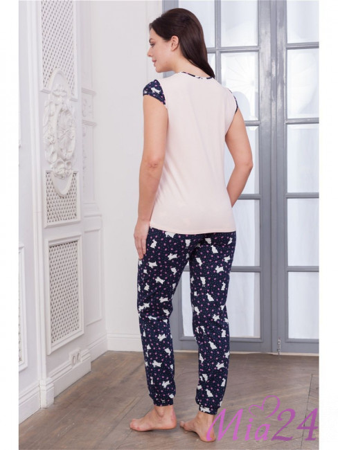 362 Пижама женская "Cleo" персик с  синим