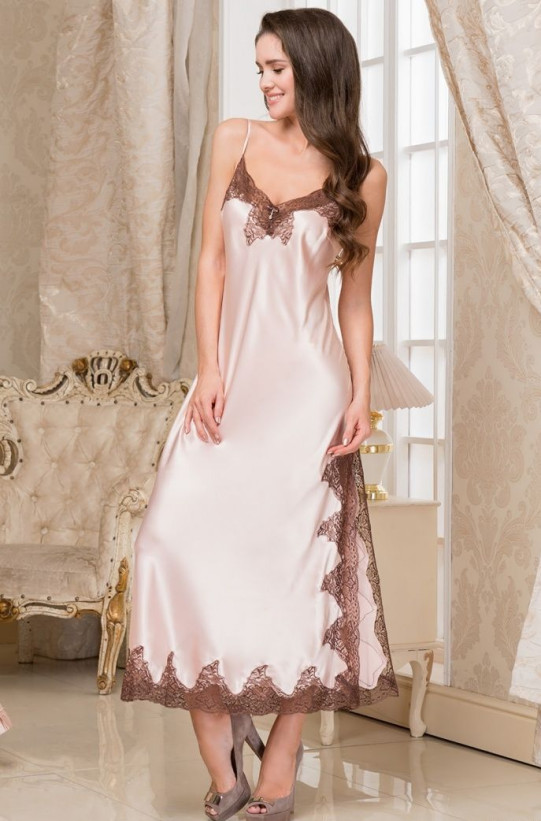 Сорочка шелковая длинная Mia-Amore "Marilin" 3104 пудровый