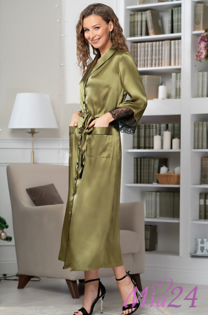 Халат на пуговицах длинный шелковый Mia-Amore "Olivia" 3649 оливковый Халат на пуговицах длинный шелковый Mia-Amore "Olivia" 3649 оливковый