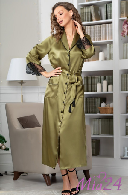 Халат на пуговицах длинный шелковый Mia-Amore "Olivia" 3649 оливковый Халат на пуговицах длинный шелковый Mia-Amore "Olivia" 3649 оливковый