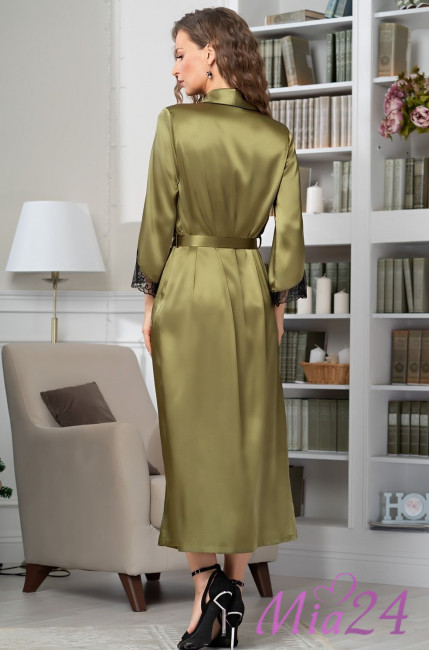 Халат на пуговицах длинный шелковый Mia-Amore "Olivia" 3649 оливковый Халат на пуговицах длинный шелковый Mia-Amore "Olivia" 3649 оливковый