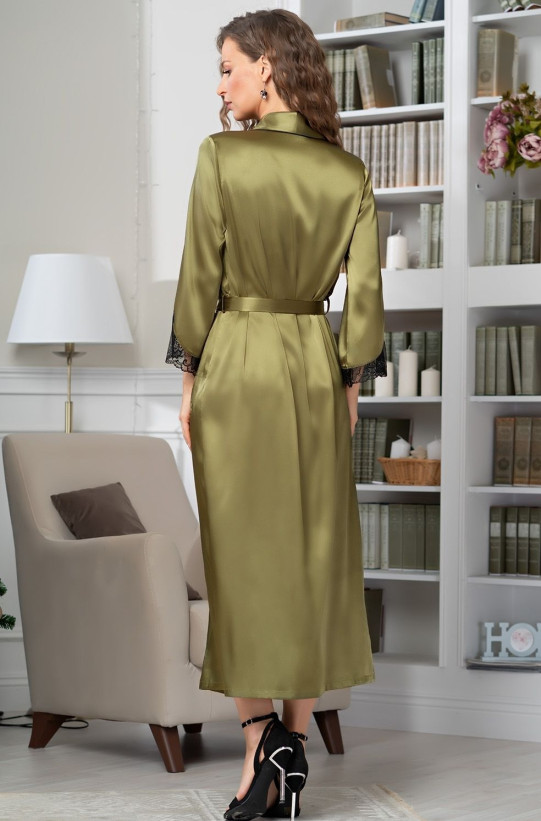 Халат на пуговицах длинный шелковый Mia-Amore "Olivia" 3649 оливковый