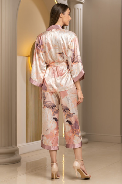 Пижама женская Peony 4214 'Mia-Amore' - жакет и укороченные брюки, шелковая