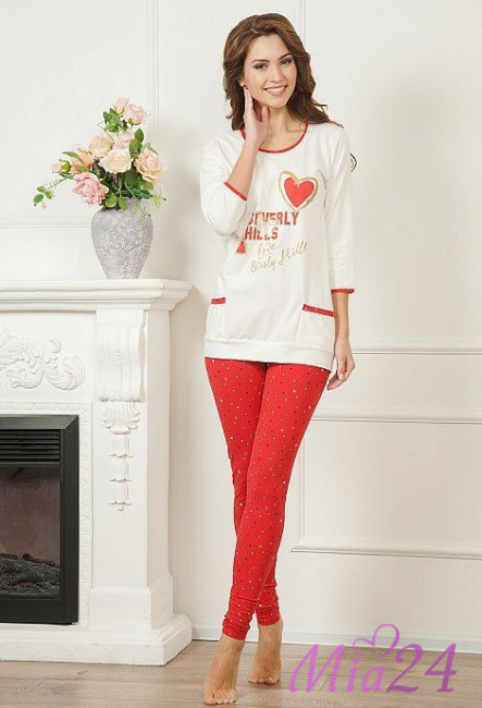 728 Пижама женская "Cleo" молочный, красный