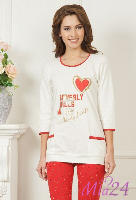 728 Пижама женская "Cleo" молочный, красный