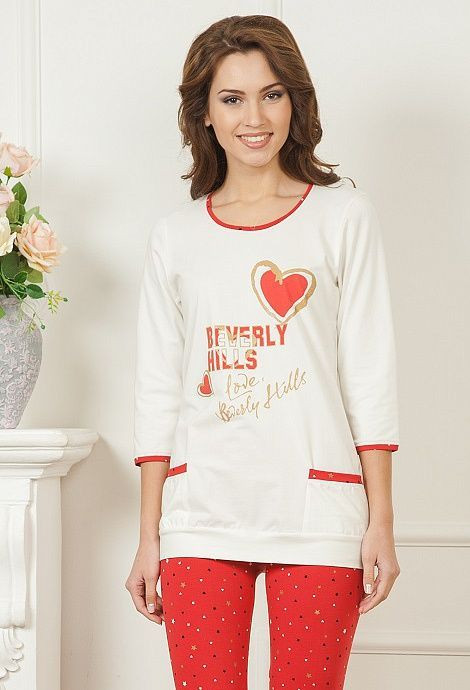 728 Пижама женская "Cleo" молочный, красный