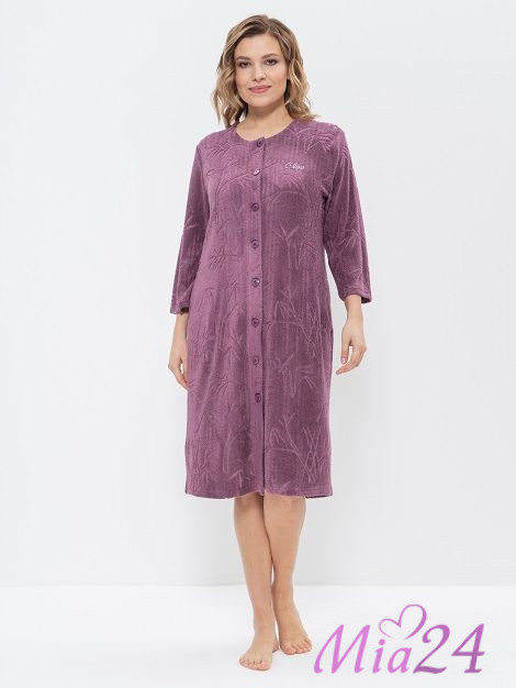 Халат женский на пуговицах "Cleo" 1213 сливовый  Халат женский на пуговицах "Cleo" 1213 сливовый
