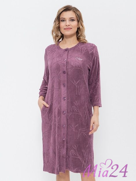 Халат женский на пуговицах "Cleo" 1213 сливовый  Халат женский на пуговицах "Cleo" 1213 сливовый