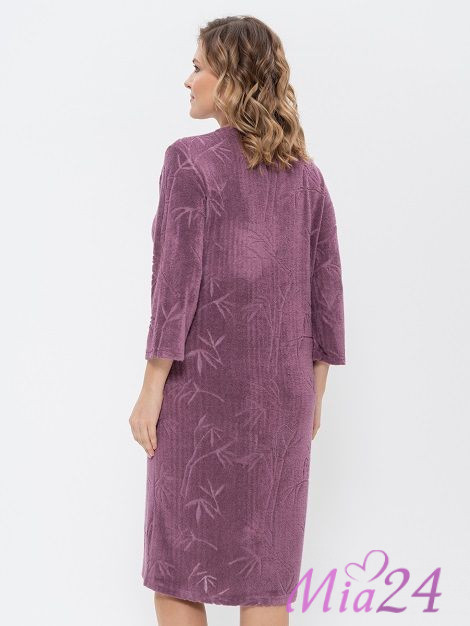 Халат женский на пуговицах "Cleo" 1213 сливовый  Халат женский на пуговицах "Cleo" 1213 сливовый