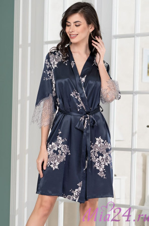 Халат шелковый с кружевом Mia Amore "Alexandria" 3573 синий