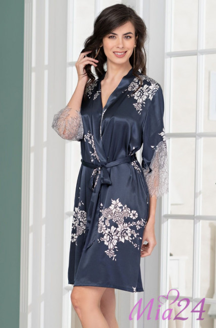 Халат шелковый с кружевом Mia Amore "Alexandria" 3573 синий Халат шелковый с кружевом Mia Amore "Alexandria" 3573 синий