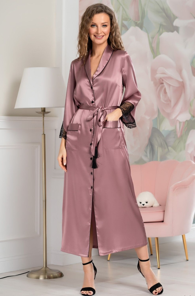 Халат на пуговицах длинный шелковый Mia-Amore "Olivia" 3649 античная роза