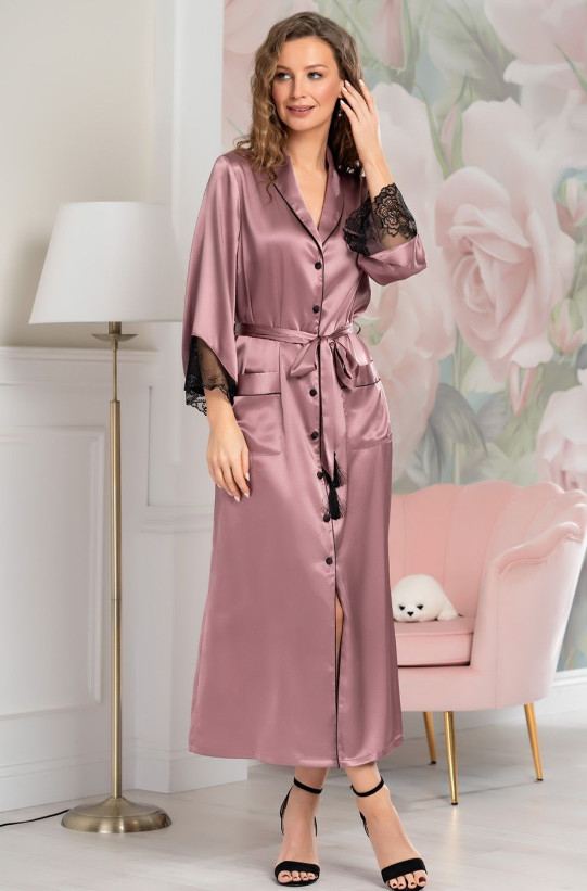 Халат на пуговицах длинный шелковый Mia-Amore "Olivia" 3649 античная роза