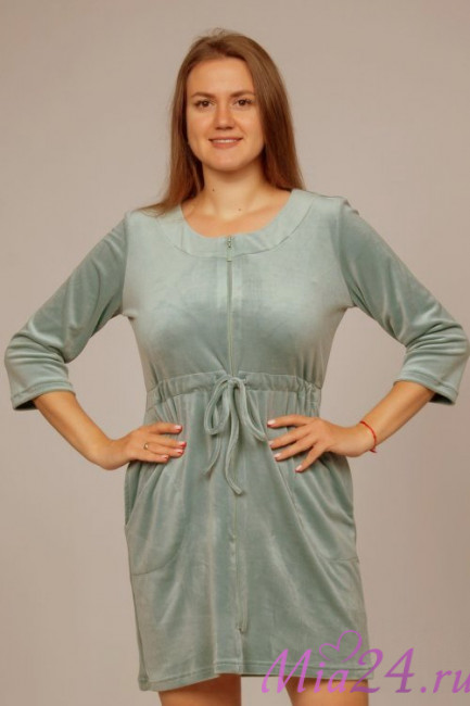 Халат короткий велюровый на молнии "Весталия" 3769 фисташка