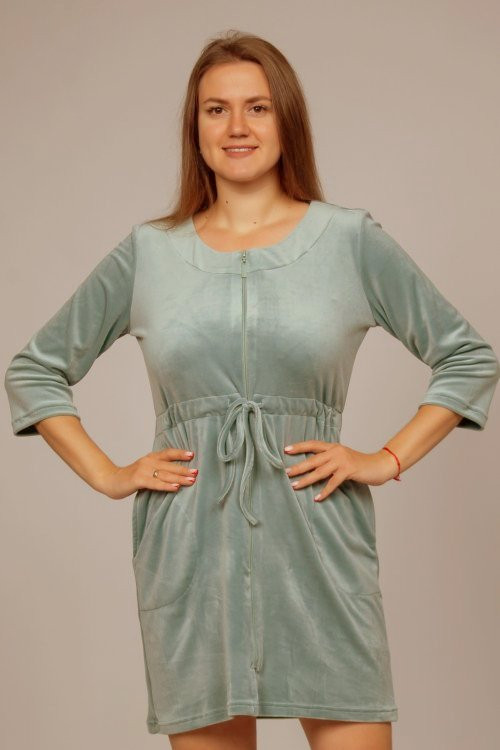 Халат короткий велюровый на молнии "Весталия" 3769 фисташка