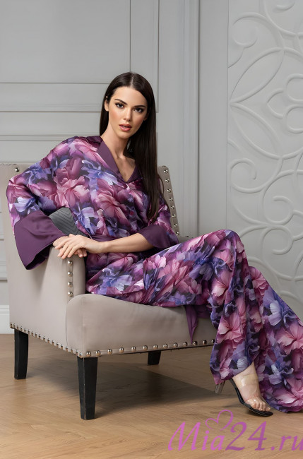 Комплект женский домашний рубашка+брюки из смесового шелка Mia-Amore "Kameya" 4418