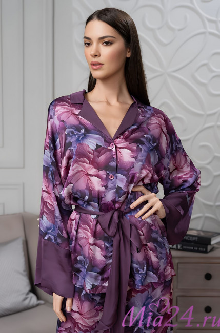 Комплект женский домашний рубашка+брюки из смесового шелка Mia-Amore "Kameya" 4418