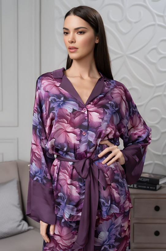 Комплект женский домашний рубашка+брюки из смесового шелка Mia-Amore "Kameya" 4418