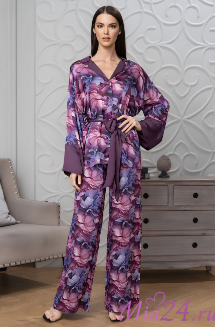 Комплект женский домашний рубашка+брюки из смесового шелка Mia-Amore "Kameya" 4418