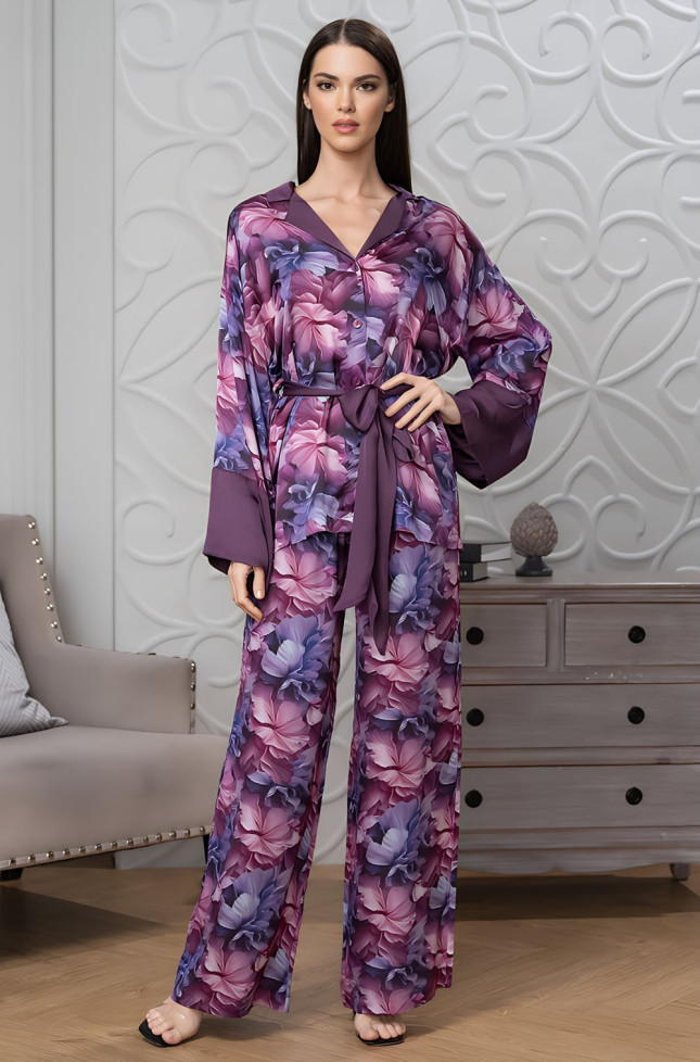 Комплект женский домашний рубашка+брюки из смесового шелка Mia-Amore "Kameya" 4418