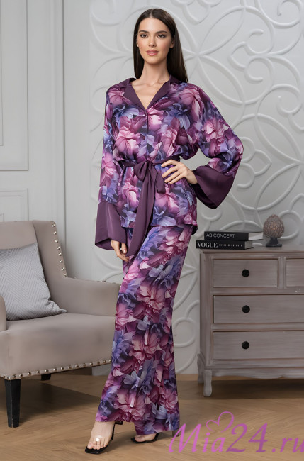 Комплект женский домашний рубашка+брюки из смесового шелка Mia-Amore "Kameya" 4418