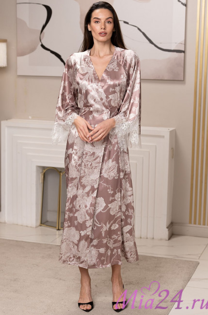 Халат женский длинный шелковая Mia-Amore "Ninelle" 4259 латте Халат женский длинный шелковая Mia-Amore "Ninelle" 4259 латте