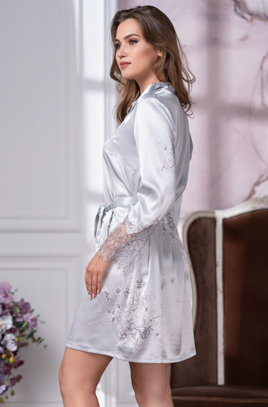 Халат шелковый на пуговицах Mia Amore "Kelly" 3577 серый