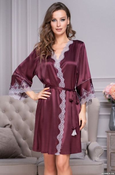 Халат женский шелковый Mia-Amore "Laura" 3293 бордо 