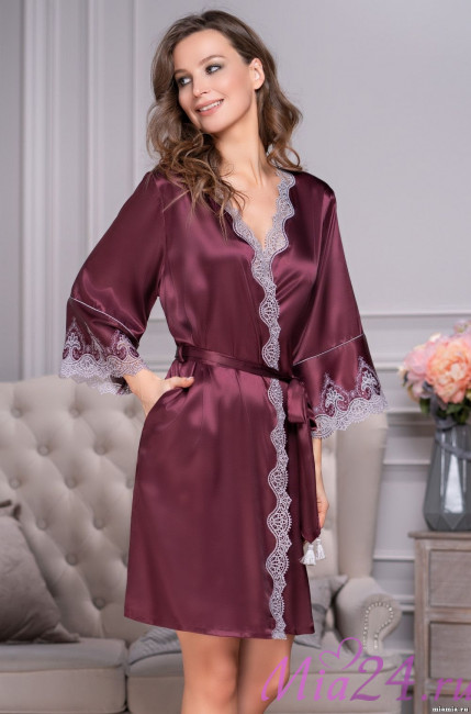 Халат женский шелковый Mia-Amore "Laura" 3293 бордо Халат женский шелковый Mia-Amore "Laura" 3293 бордо