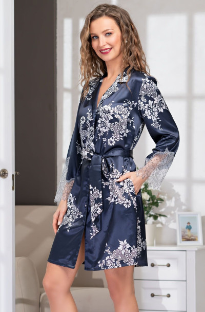 Халат шелковый на пуговицах Mia Amore "Alexandria" 3577 синий