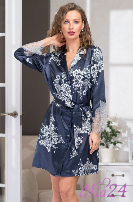 Халат шелковый на пуговицах Mia Amore "Alexandria" 3577 синий