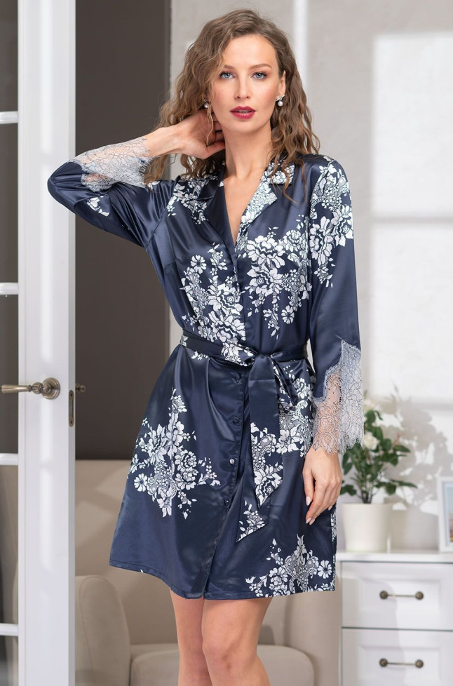 Халат шелковый на пуговицах Mia Amore "Alexandria" 3577 синий