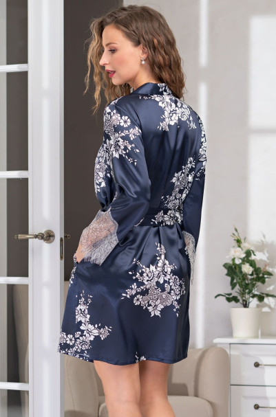 Халат шелковый на пуговицах Mia Amore "Alexandria" 3577 синий