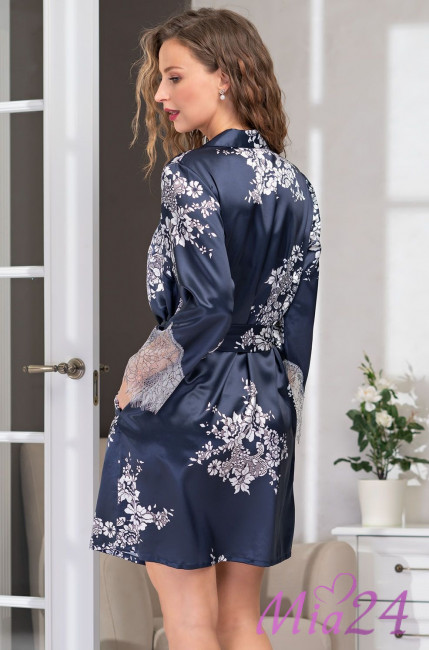 Халат шелковый на пуговицах Mia Amore "Alexandria" 3577 синий