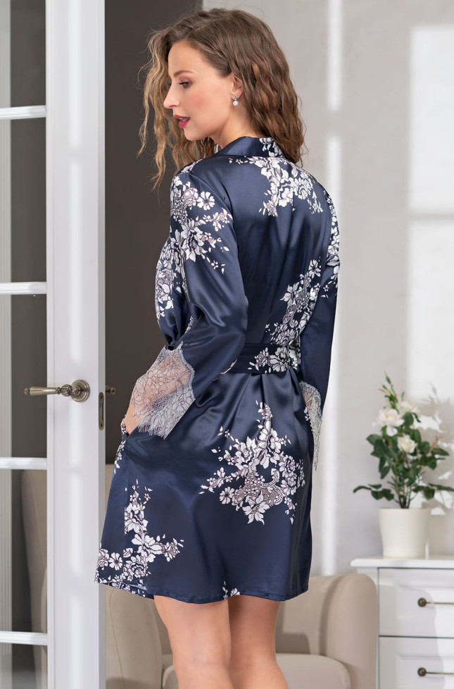 Халат шелковый на пуговицах Mia Amore "Alexandria" 3577 синий