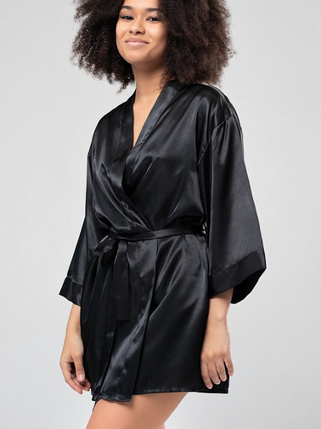 Халат-кимоно короткий женский из атласа Istinto di Opium 701 черный 
