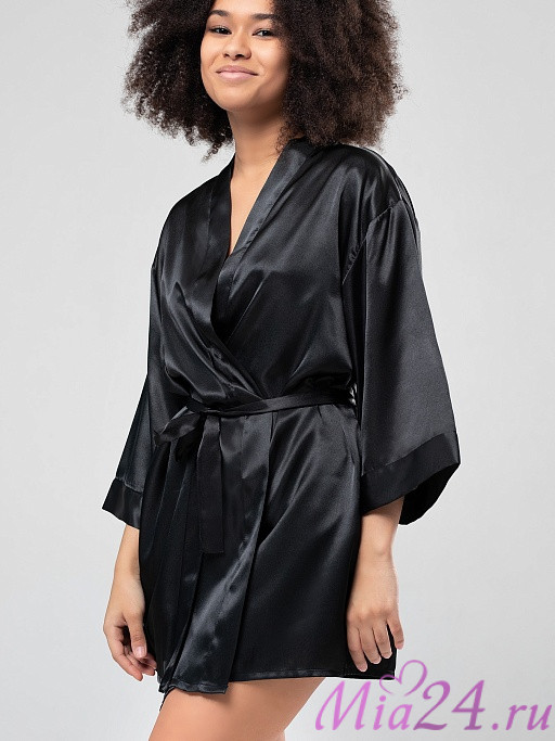 Халат-кимоно короткий женский из атласа Istinto di Opium 701 черный 