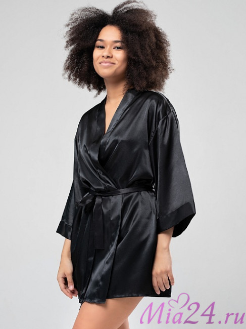 Халат-кимоно короткий женский из атласа Istinto di Opium 701 черный Халат-кимоно короткий женский из атласа Istinto di Opium 701 черный