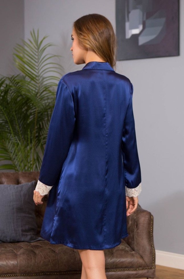 Халат женский шелковый на пуговицах Mia-Mia "Kristy" 15114 синий