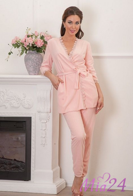 Пижама женская из флиса "Cleo" 718 персиковый Пижама женская из флиса "Cleo" 718 персиковый