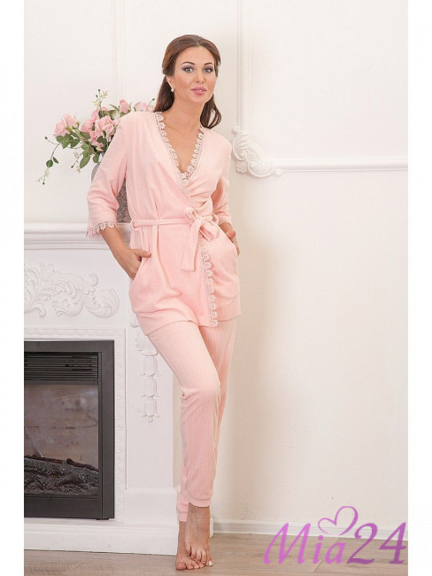 Пижама женская из флиса "Cleo" 718 персиковый Пижама женская из флиса "Cleo" 718 персиковый