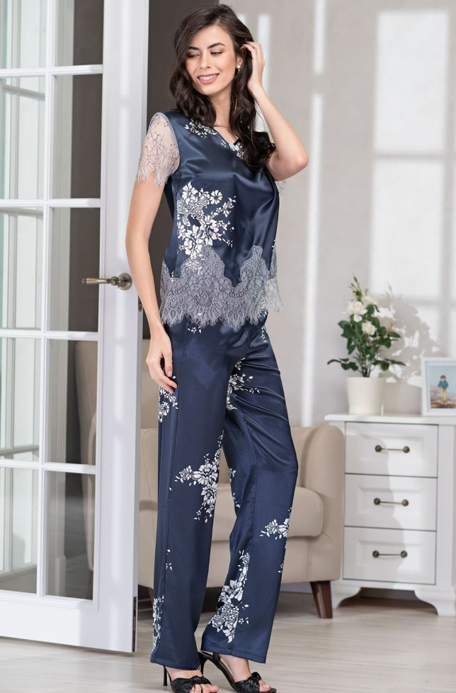 Комплект шелковый с кружевом Mia Amore "Alexandria" 3576 синий
