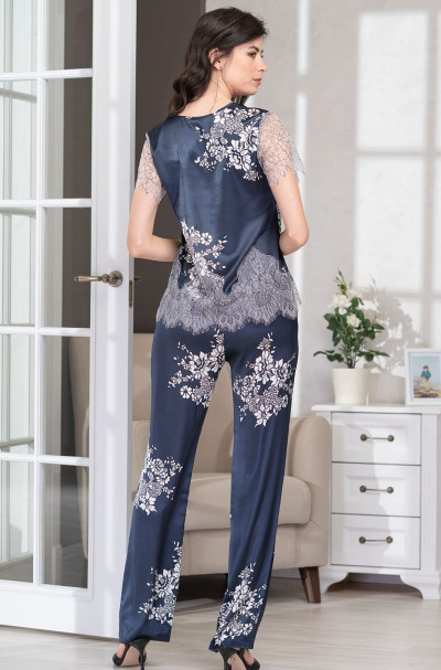 Комплект шелковый с кружевом Mia Amore "Alexandria" 3576 синий