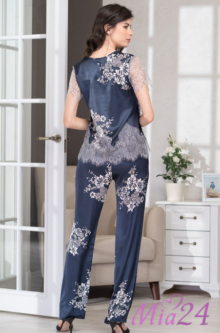 Комплект шелковый с кружевом Mia Amore "Alexandria" 3576 синий Комплект шелковый с кружевом Mia Amore "Alexandria" 3576 синий