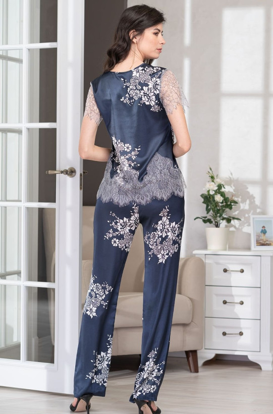 Комплект шелковый с кружевом Mia Amore "Alexandria" 3576 синий