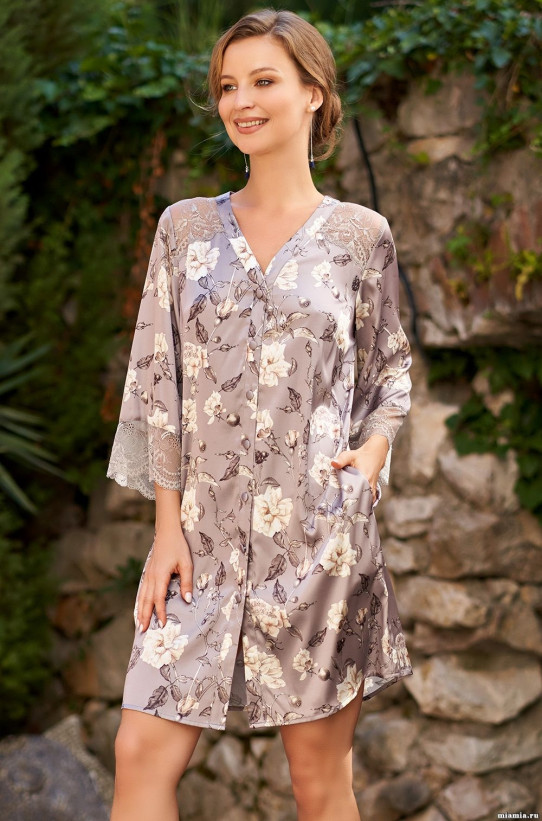 Халат шелковый на пуговицах Mia Amore "Gracia" 3587