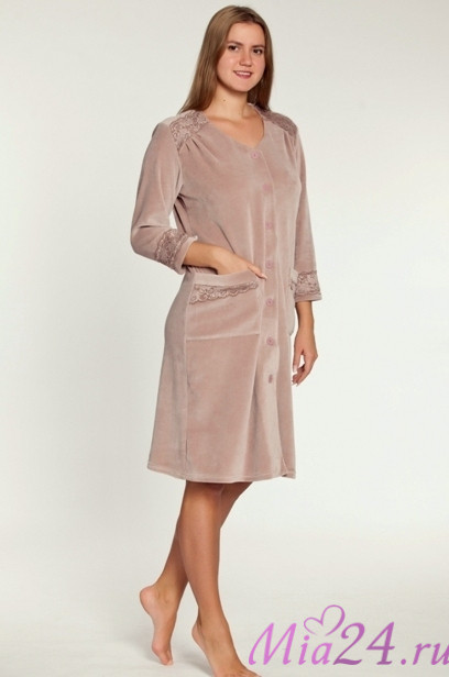 Халат велюровый женский Весталия 3781 кофейный Халат велюровый женский Весталия 3781 кофейный