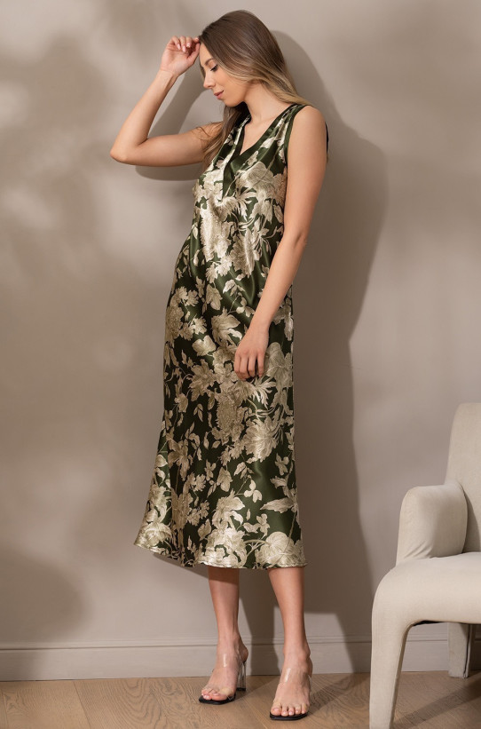 Сорочка длинная женская шелковая Mia-Amore "Vittoria" 5155 темный хаки